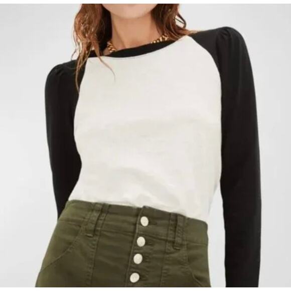 Veronica Beard mason long-sleeve baseball tee white black womens size small - Picture 1 of 9